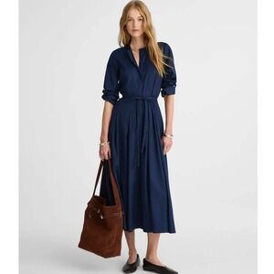 Madewell Tie-Waist Midi Shirtdress Midnight Navy Blue Sz 16 Minimalist Preppy